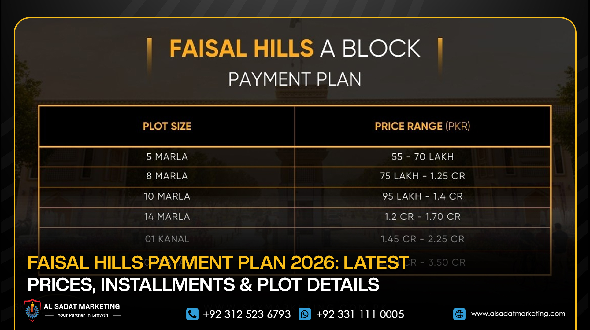 Faisal Hills Payment Plan 2026: Latest Prices, Installments & Plot Details