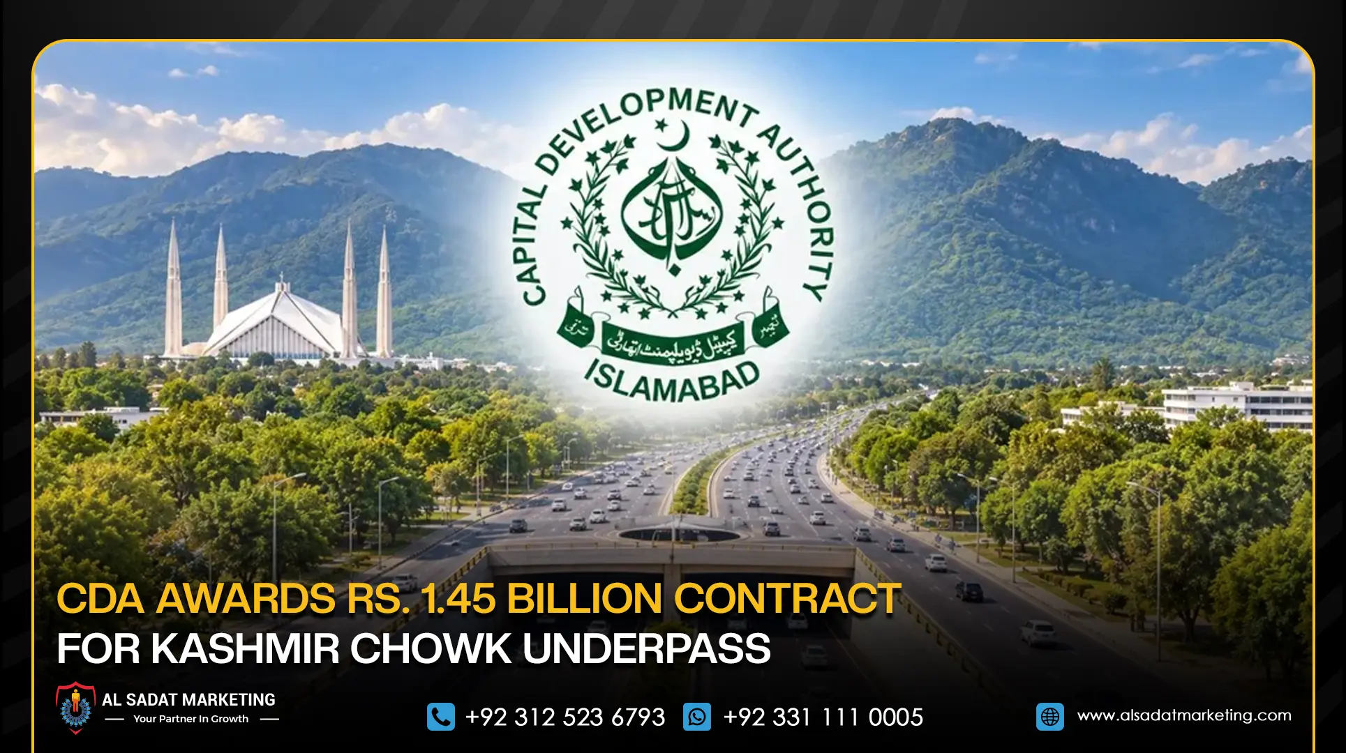 CDA Awards Rs. 1.45 Billion Contract for Kashmir Chowk Underpass