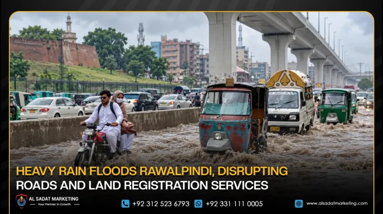 Heavy Rain Floods Rawalpindi, Disrupting Roads and Land Registration Services