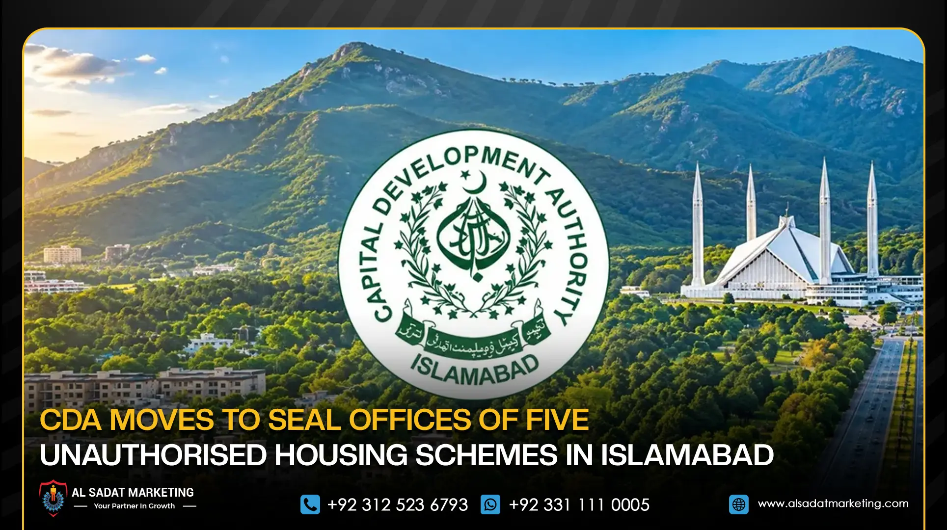 CDA Moves to Seal Offices of Five Unauthorised Housing Schemes in Islamabad